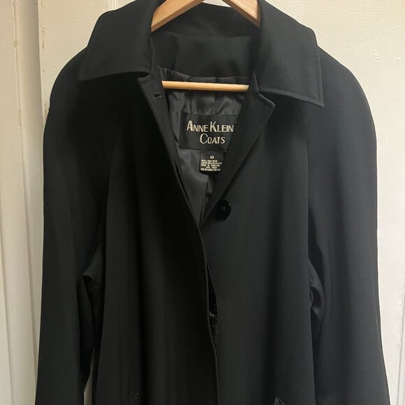 Large Black Trench Coat - Anne Klein 100% Wool - Picture 5 of 10